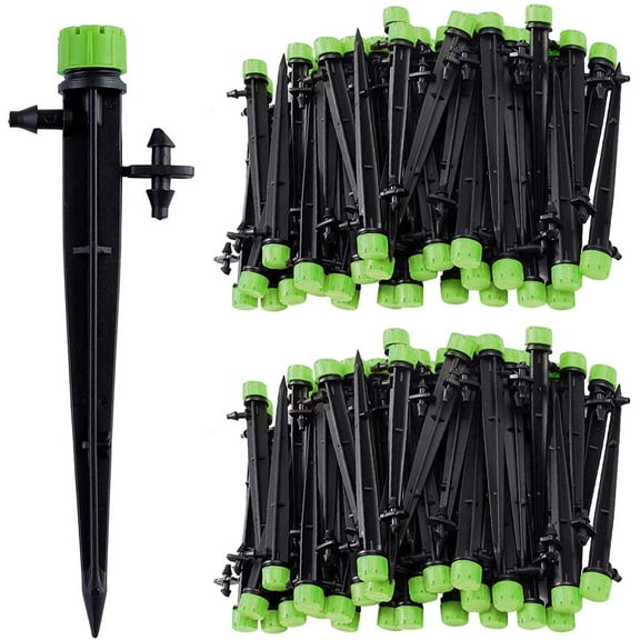 100PCS Green Irrigation Drippers Drip Emitters, Micro Spray Adjustable 360 Degree Full Circle Pattern Water Flow Sprinkler Fits 1/4 (4-6mm) Irrigation Tubing for Garden Irrigation