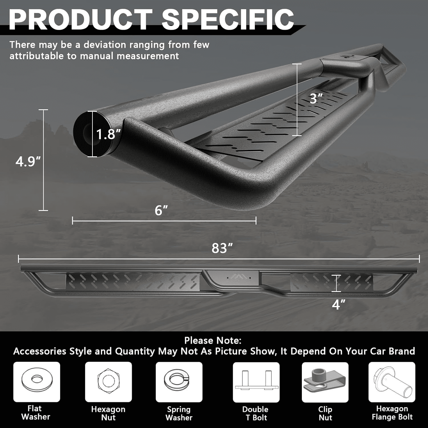 TPA Running Boards Side Steps for 2015-2025 Chevy Colorado & GMC Canyon Crew Cab (4 Full Size Doors) Two Sairs Desig Bolt-on Side Rails Step Nerf Bars, Easy To Install Carbon Steel Truck Accessories