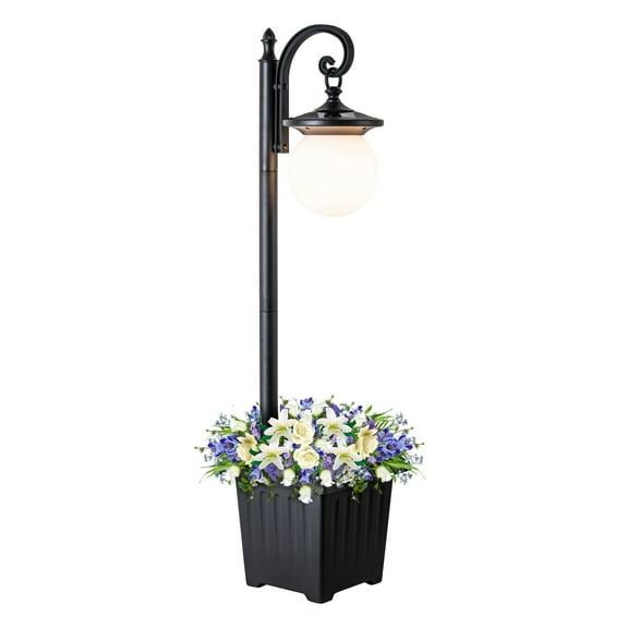 C Cattleya Solar Outdoor Post Light with Planter and Acrylic Shade