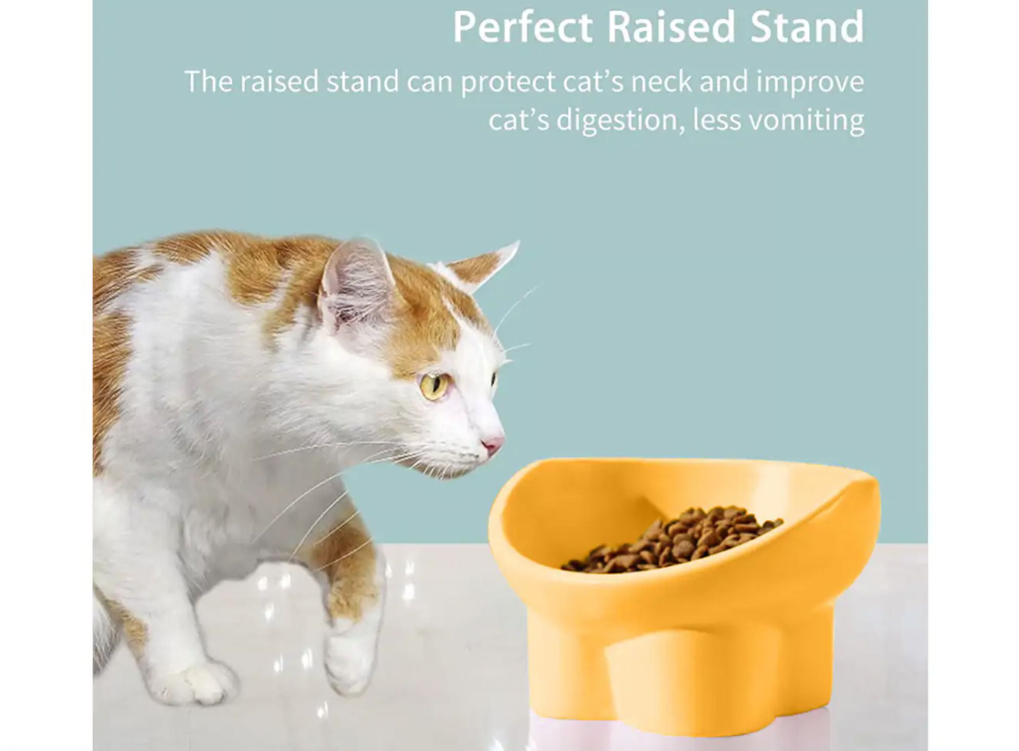 Elevated Cat Bowls Ceramic Raised Cat Food Bowl for Protecting Pet's Spine-orange