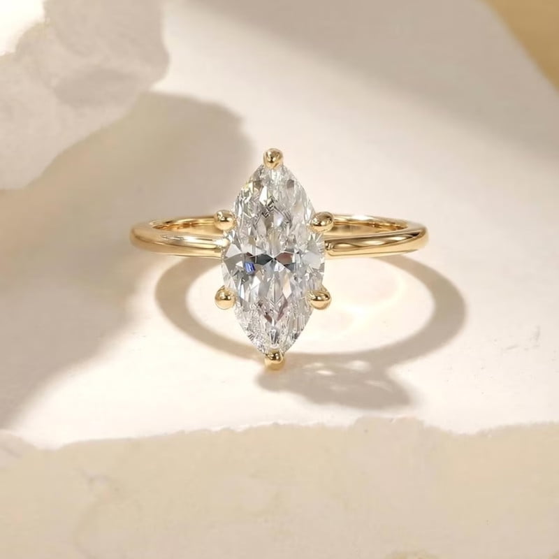 1.5ct Marquise Cut Moissanite Engagement Ring in 14K Yellow Gold Vermeil - Solitaire Promise Ring - Delicate Proposal Anniversary Bridal Jewelry