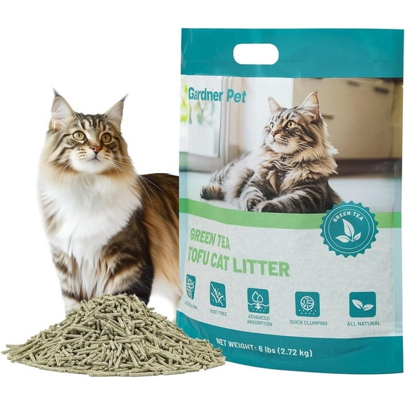 Nomipaw Natural Tofu Cat Litter, Green Tea Scent, 6 lb, 100% Natural Ingredients, Dust-Free, Fast Clumping, Flushable, and Odor Control for Multi-Cat Homes