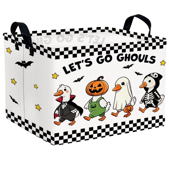 ASKETAM Cute Halloween Basket for Kids Trick or Treat Party Decor Storage Bin (Black and White Checkered Duck)