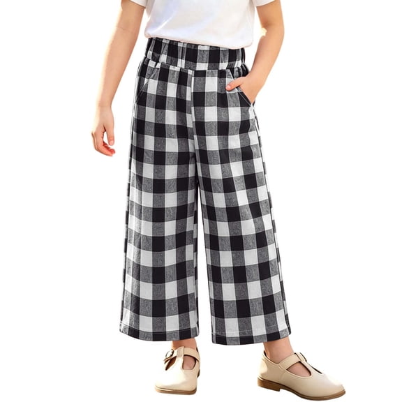 Fesfesfes Toddler Kids Checkered Pants for Boys Girls,Fashion Cute Casual Wide Leg Trousers with Pockets, Soft Breathable Plaid Pants for All Occasion,Size for 6 Months to 14 Years