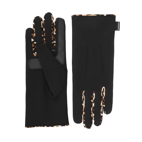 Isotoner Women's Leopard Print Trim Stretch Gloves, S/M