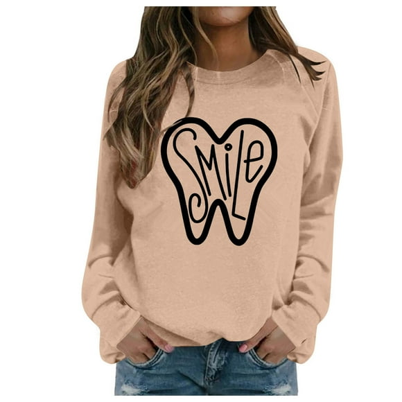 Women's Trendy Pullover Hoodie Letter Print Round Neck Top For Fall & Winter Hoodies Women No Hood Colla Sweatshirt Women Hoodies Men Women Zip up Hoodies Women Zippe Ski Sweatshirt Hot Hoodie Colla