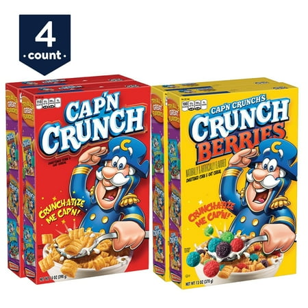 Cap'n Crunch Breakfast Cereal, 2 Flavor Variety Pack, 4 Ct