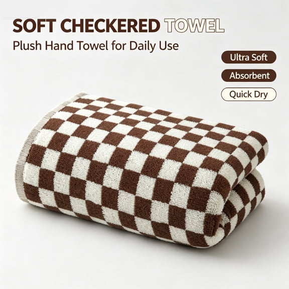 Soft Striped & Checkered Hand Towels, 13.4 x 29.1 Inch, Ultra‑Absorbent Quick‑Dry Plush Towel for Bathroom, Kitchen, Travel & Daily Household Use