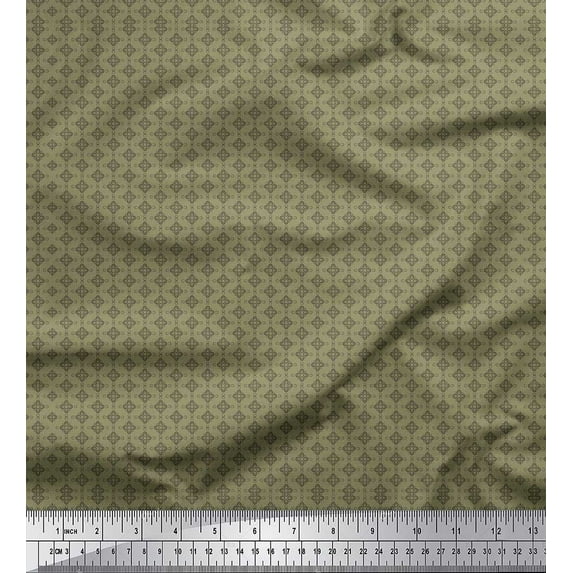 Soimoi Green Cotton Voile Fabric Flower Geometric Fabric Prints By Yard 56 Inch Wide