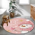 thumbnail image 4 of Pink Snowman Christmas Round Area Rug 3 FT, Small Kitchen Bathroom Mat, Xmas Winter Snowflake Let Snow Washable Indoor Outdoor Throw Runner Carpet Non-Shedding Doormat for Table Shower Sofa Entryway, 4 of 9