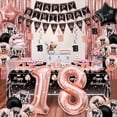 thumbnail image 4 of 18th Black and Rose Gold Party Decorations - Happy Birthday Banner, Pennant, Birthday Balloons, Fringe Curtains, Tablecloth, Cake Topper, Hanging Swirls 18th Birthday Decorations for Girls Princess, 4 of 8