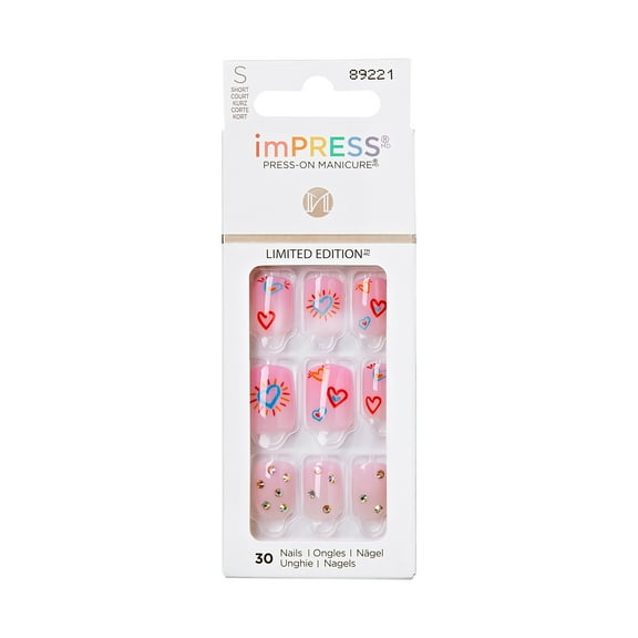 KISS imPRESS Pride Collection Short Square Press-On Nails, Pink, 30 Pieces