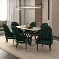 thumbnail image 3 of LeisureMod Dining Chair Upholstered Leather Seat and Elegant Ripple Back with Rubberwood Frame and Legs with Gold Accents Modern Armchair Elara Collection Set of 2 in Green, 3 of 8