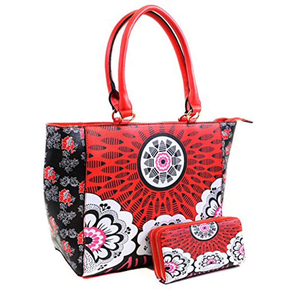 Fourever Funky Funky Red Floral Boho Chic Oversized Faux Leather