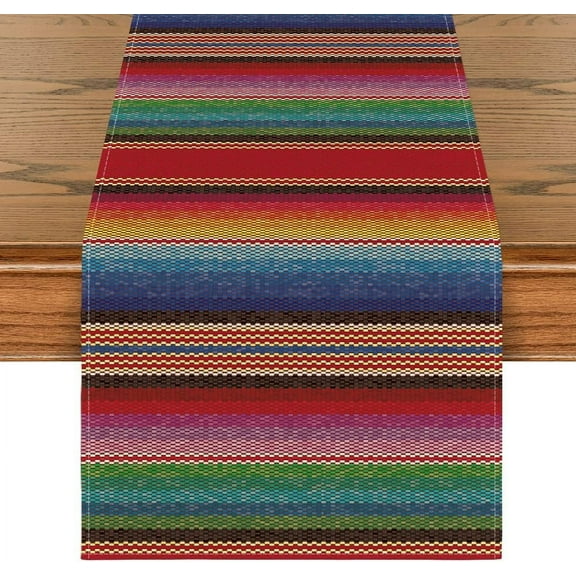 Colorful Stripes Serape Mexican Table Runner, Mexico Dia De Los Muertos Fiesta Kitchen Dining Table Decoration for Home Party Decor 13x72 Inch