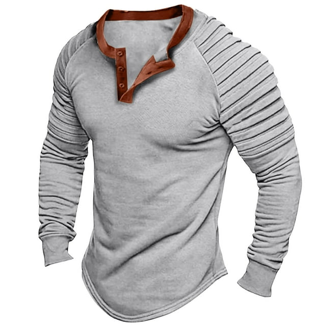 Men's Retro Long Sleeve T-Shirt Solid Color Pleated Raglan Sleeve Stitching Comfortable Casual Large Size Shirt