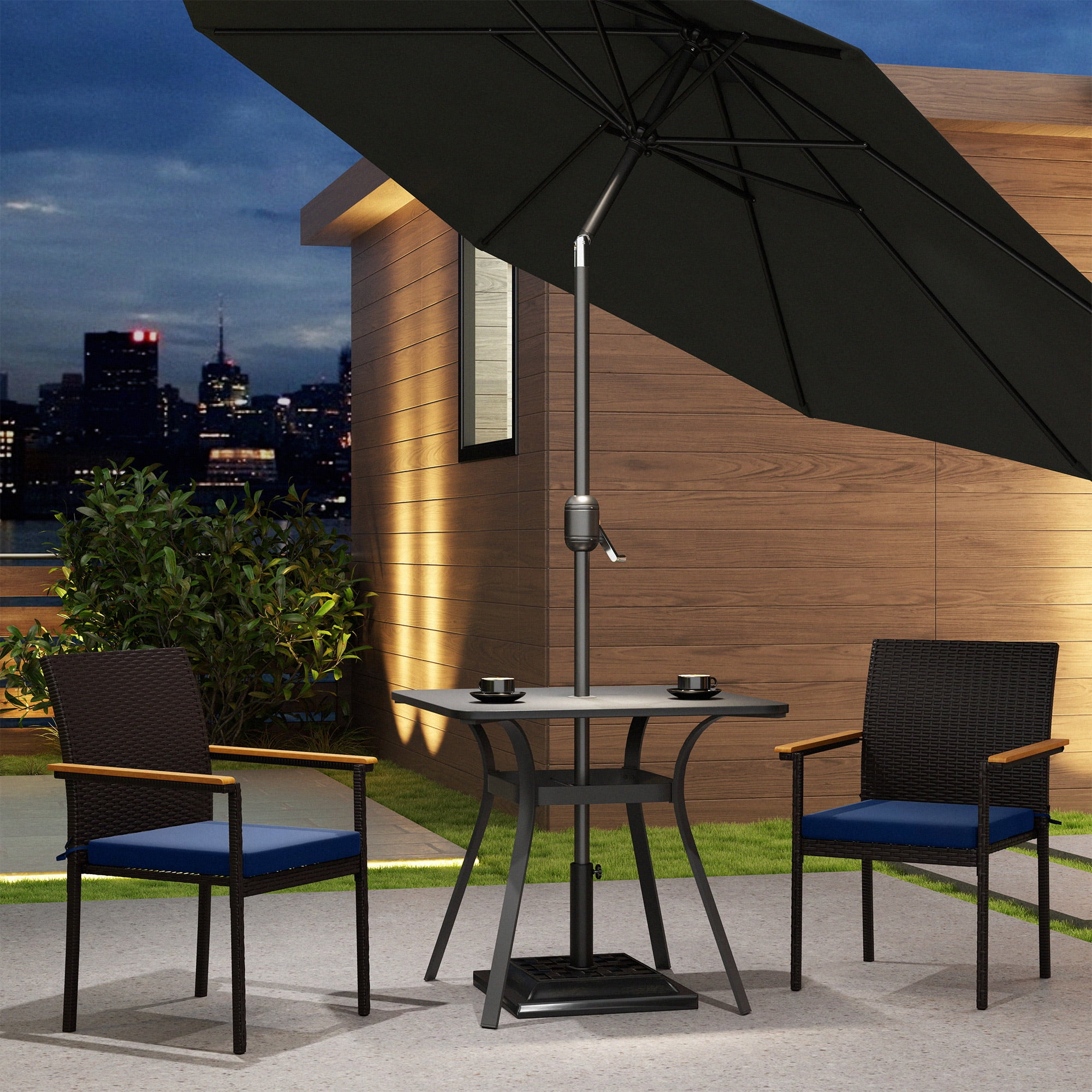 Outsunny Patio Wicker Dining Chair Set of 2, PE Rattan Outdoor Dining Chairs with Cushions, Backrest, Armrests for Deck, Garden, Navy Blue