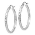 thumbnail image 2 of Real 14kt White Gold Diamond-cut 2.8x30mm Hollow Hoop Earrings; for Adults and Teens; for Women and Men, 2 of 4