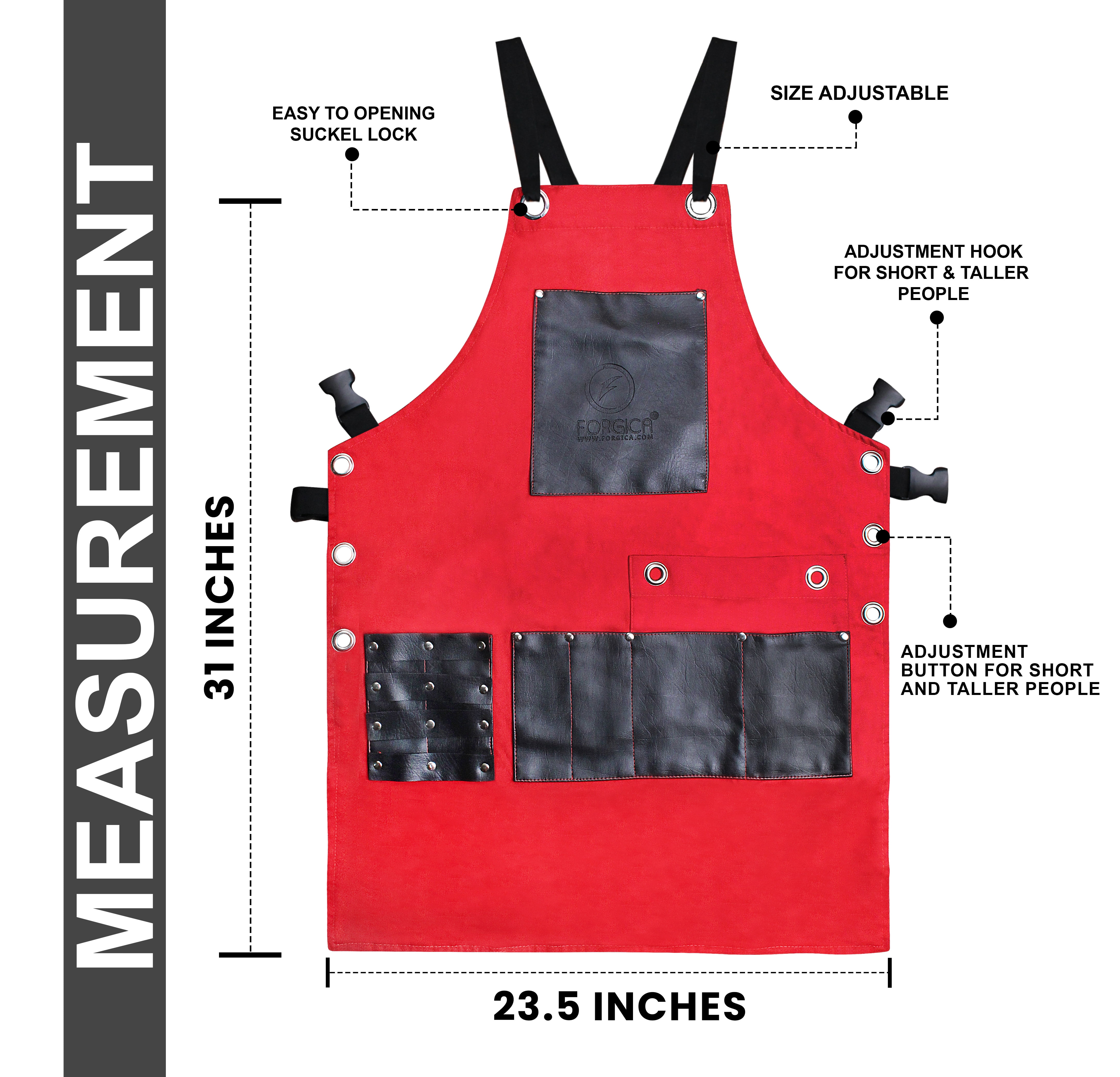 Forgica Red Adjustable Work Apron with Pockets for Men and Women | Professional Cotton Apron, Ideal for Barbers, Hairstylists, Smiths, and Grilling