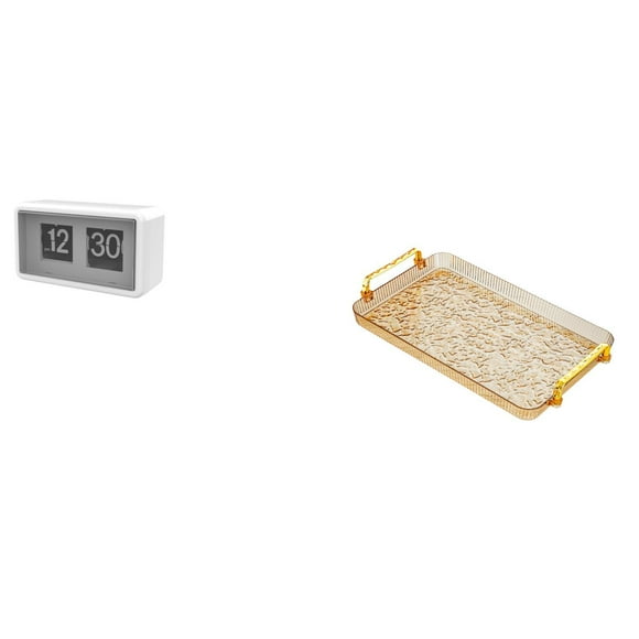 Reloj de escritorio silencioso con tapa y plato de postre, bandeja para mesa de centro con asa para dormitorio, escuela, comedor, hogar, dormitorio, f