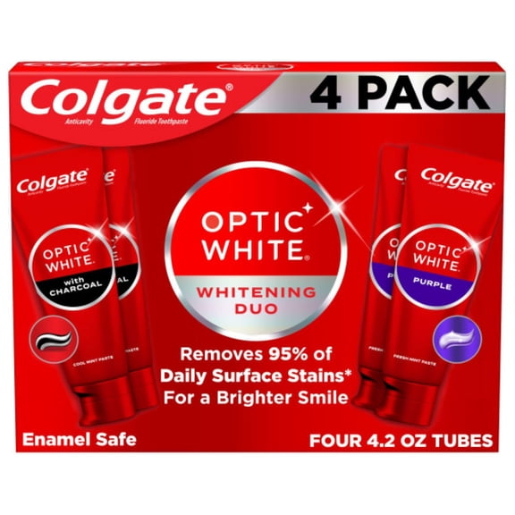 Colgate Optic White Whitening Duo Whitening Toothpaste, 4.2 Ounce (Pack of 4)