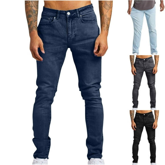 AnuYalue Big and Tall Jeans for Men Regular Fit Tapered Leg Skinny Pants Solid Color Slim-Fit Stretch Jeans Black 5XL