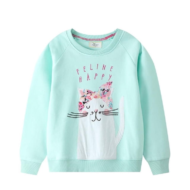 Chandail pour Tout-Petite Fille en Coton à Col Rond Imprimé à Manches Longues, Haut Décontracté pour 2-7T