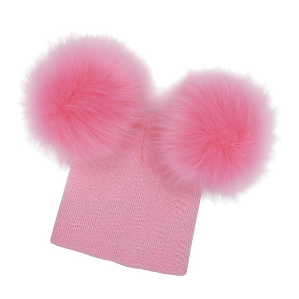 Gorro de invierno con pompón y pompón de esquí Rosa para bebé