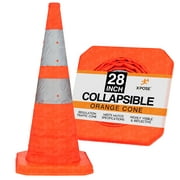 Collapsible Orange Traffic Safety Cone - 28 Inch - Heavy Duty Reflective Traffic Cones for Roadside Emergency and Vehicle Safety - For Parking, Caution Signs, Construction, Road Crews by Xpose Safety