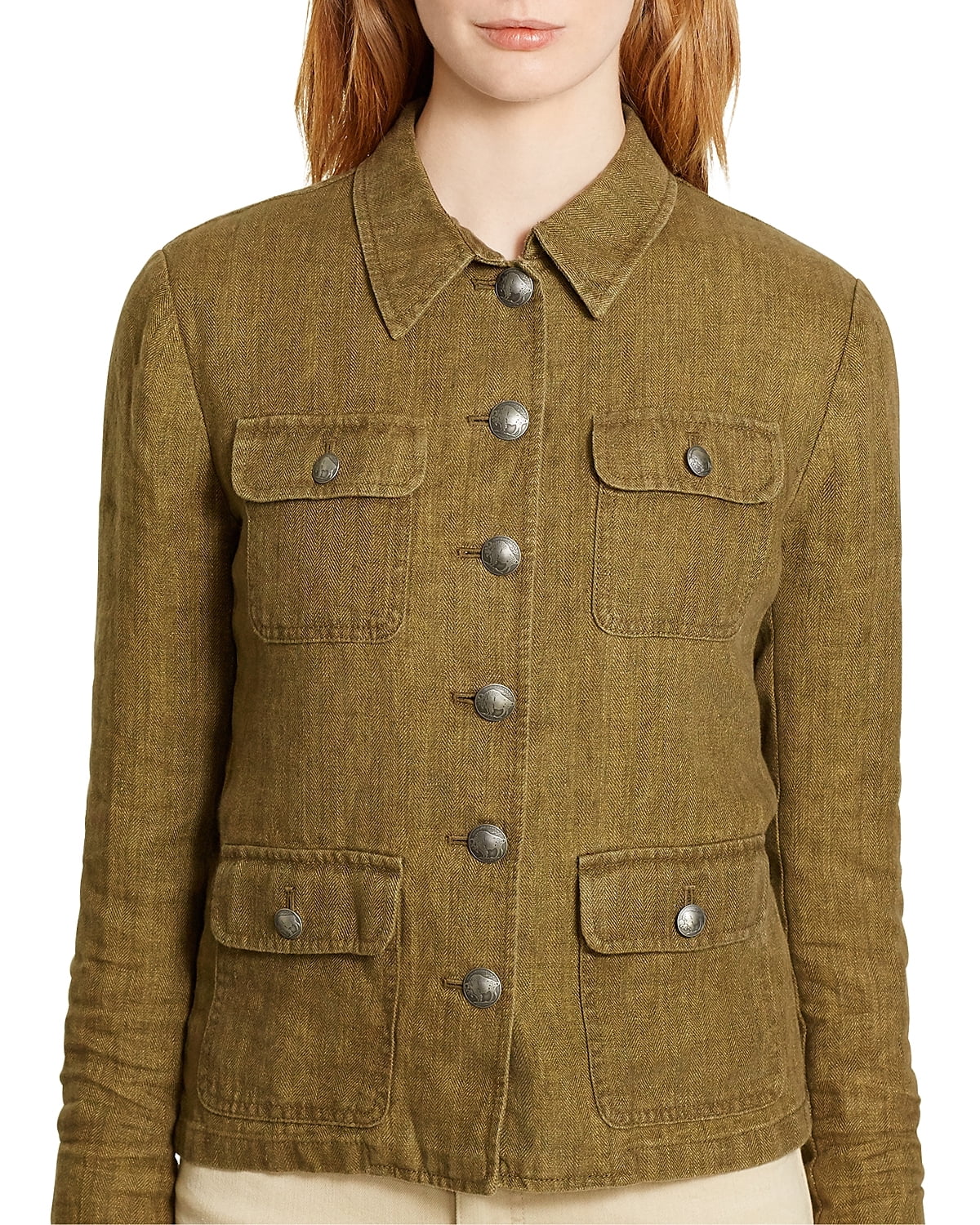 Ralph Lauren Lauren Ralph Lauren Womens Herringbone Linen Jacket 10