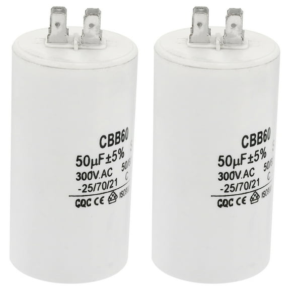 CBB60 50uF Running Capacitor,2pack AC300V 4 pins 50/60Hz Cylinder 1.91 x 3.67inch