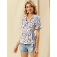thumbnail image 2 of INSPIRE CHIC Women's Sweet Fruit Crossover V Neck Short Sleeves Ruffle Wrap Blouse, 2 of 6