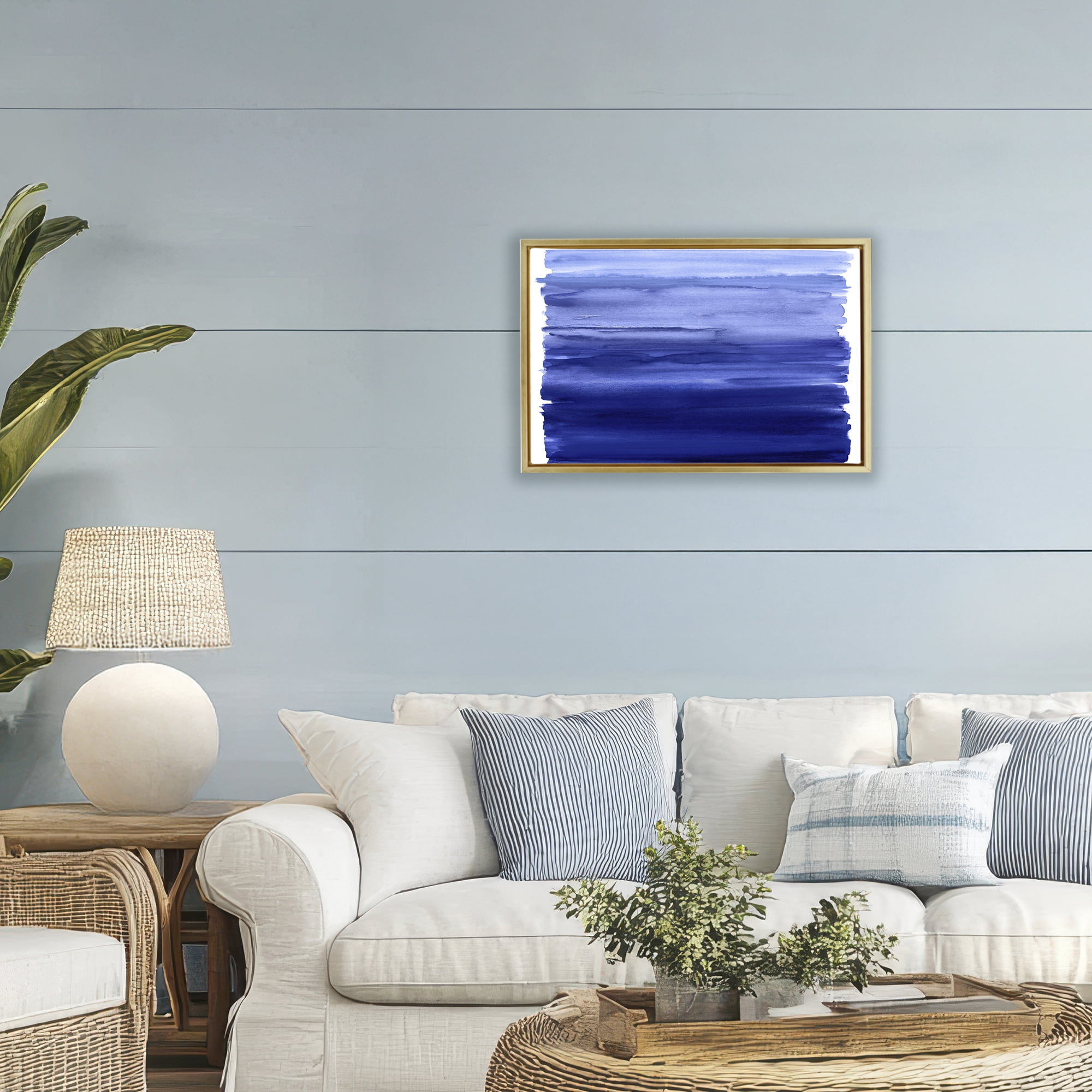 Stupell Industries Oceanic Ombre Blue Gold Framed Floater Canvas Wall Art, design by Allie Corbin