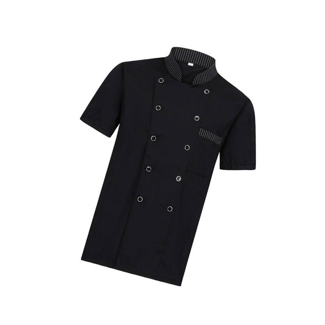 Unisex Chef Coat Jacket Catering Kitchen Baking Work Short Sleeve Chef Wear 4XL Black