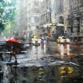 thumbnail image 2 of Lague, Mark 26x26 Gold Ornate Wood Framed with Double Matting Museum Art Print Titled - Manhattan Red Umbrella, 2 of 4