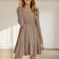 thumbnail image 2 of Elainilye Fashion Dresses for Women Round-Neck Solid Color Temperament Long Sleeve Sweater Dress,Brown, 2 of 6