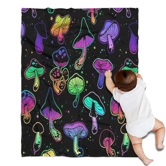 Purple Mushroom Star Black Pattern Blanket,Comfortable Soft Flannel Throw Blanket,All Season,Warm Lightweight Blankets for Sofa Bed Couch Living Room Chair,30"x40"