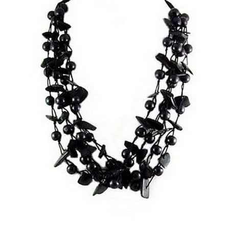Fashion Jewelry Coco Beads - 841-015 Fashion 23 Inch Black Coco And Wood Bead 4 Strands Necklace