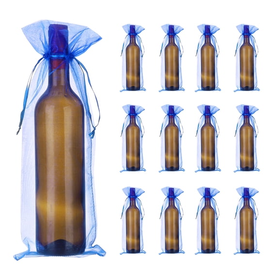 Uxcell 30pcs Organza Wine Bags, 15x5.5" Sheer Mesh Wine Gift Pouches for Wedding and Birthday, Deep Blue