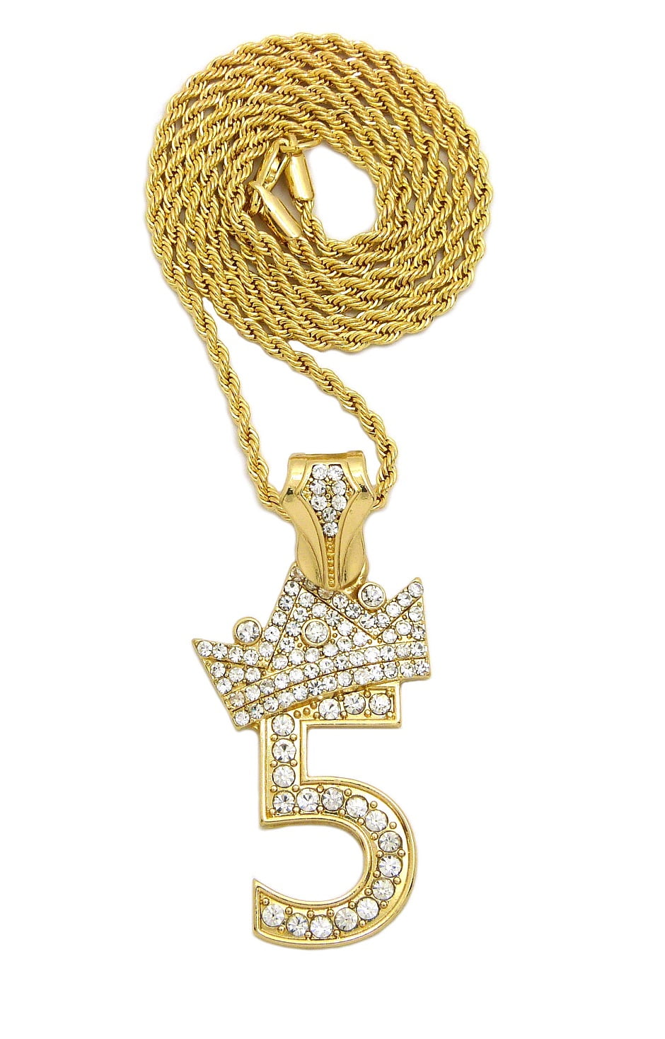 Stone Stud Tilded Crown Number Pendant with 3mm 18" Rope Chain Necklace
