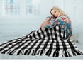 thumbnail image 6 of PAVILIA Plaid Chenille Blanket for Twin Size Bed, Soft Black and White Buffalo Plaid Checkered with Tassel Fringe, Woven Knitted Decorative Blanket for Sofa Couch Living Room Decor, Twin 60x80, 6 of 7