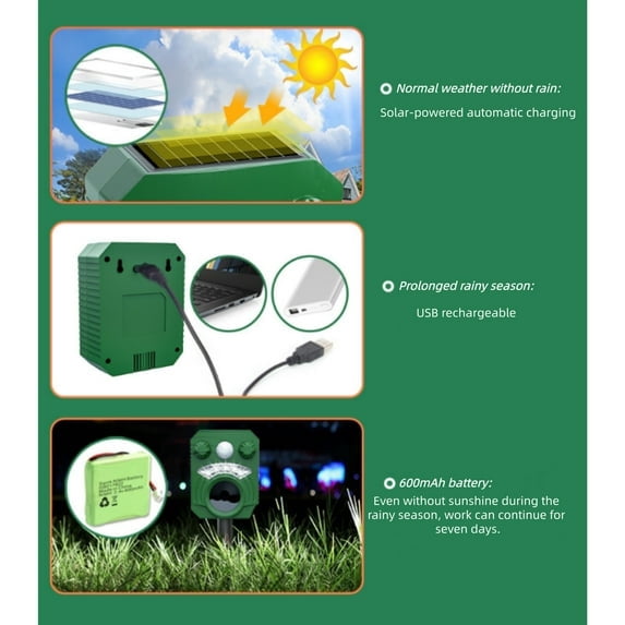 Ultrasonic Animal Deterrent Outdoor Solar Animal Repeller with Motion Sensor Flashing Light Waterproof Animal Repellent for Squirrel Deer Raccoon Rabbit Dog Skunk Fox Protect Farm Yard Garden