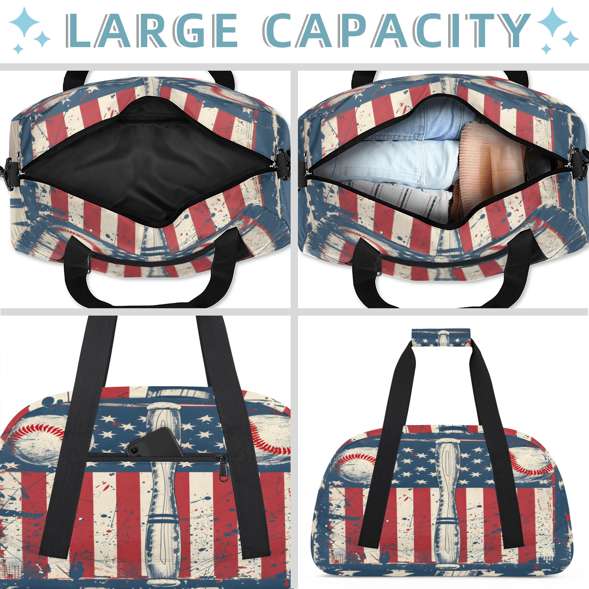 Herdesigns Vintage Baseball Sports Duffle Bag for Women & Men, Gym Bag Dance Bag Overnight Bag Carry On Weekender Travel Bag