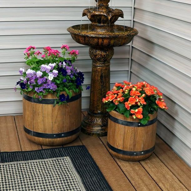 Sunnydaze Fiber Clay Classic Barrel Indoor Outdoor Planter Multiple Sizes Walmart Com Walmart Com