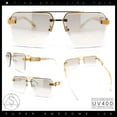 thumbnail image 2 of Mens Euro Mafia Mob Rimless Bevel Lens Oversize Racer Sunglasses [Gold White - Grey Clear], 2 of 8