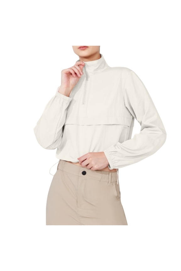 Women Lightweight Crop Top Zip up Athletic Jacket Stand Collar Windproof Sun Protection Workout Outdoor Jacket