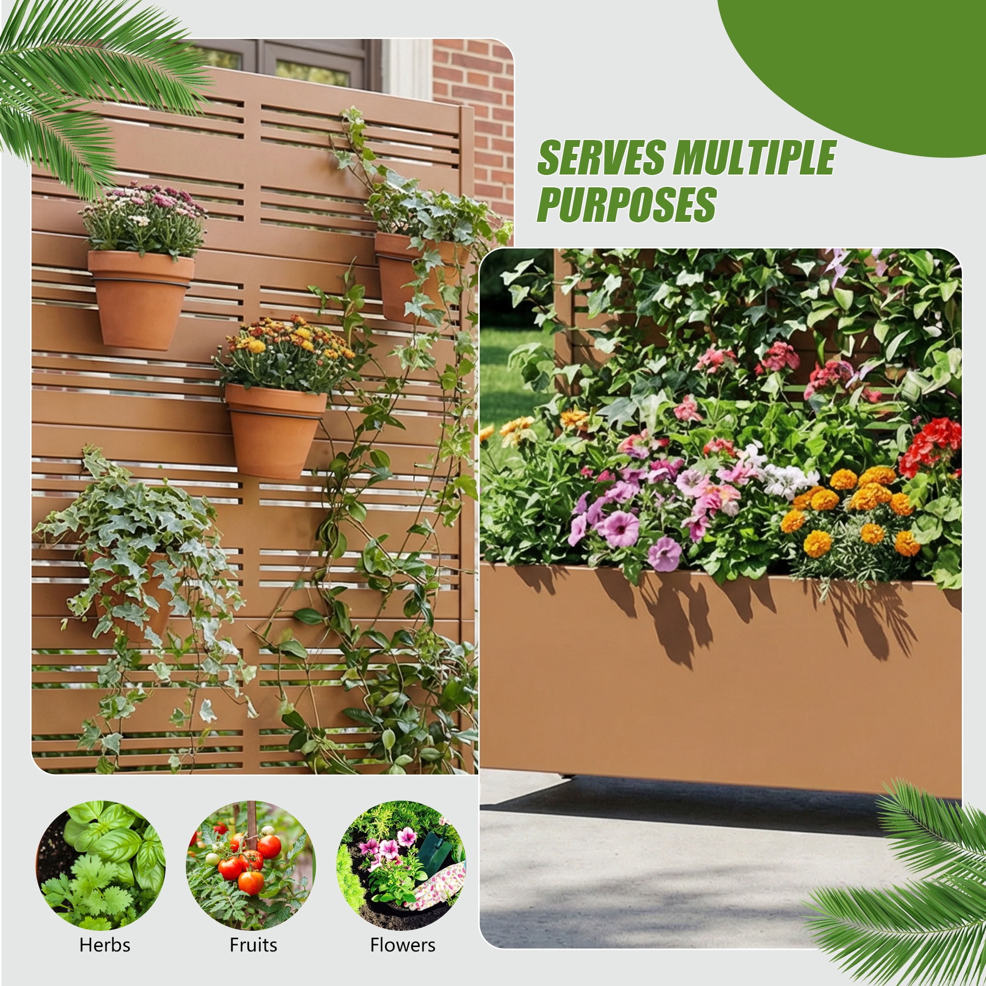 MAYEERTY 5 Panels Outdoor Metal Planter Box, Durable Weather-Resistant Planter, Decorative Metal Flower Box for Patio, Balcony, Garden