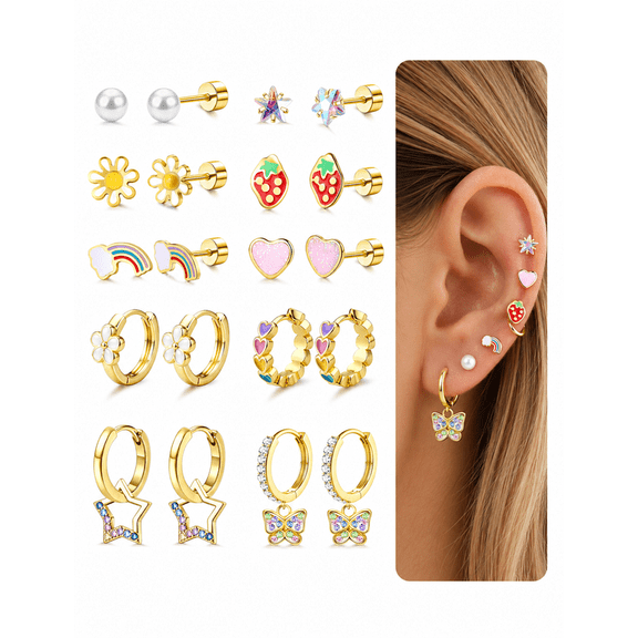 Hypoallergenic Earrings, 10 Pairs Surgical Steel Flat Back Earrings for Sensitive Ears, Stainless Steel Screw Back Stud Earrings for Women