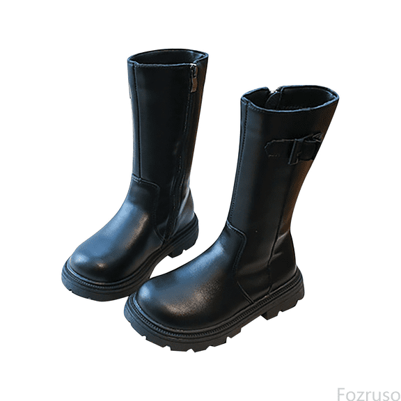 Fozruso Girls Mid Calf Boots Leather Side Zipper Punk Gothic Boots With For Big Kids And Tweens,Warm Winter Boots Sizes 10 Little Kid(4-4.5 Years)