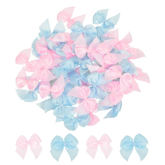 50Pcs Mini Ribbon Bow 1" Mini Fabric Satin Ribbon Flower Bows for Craft DIY Sewing Wedding Birthday Party Pink & Blue